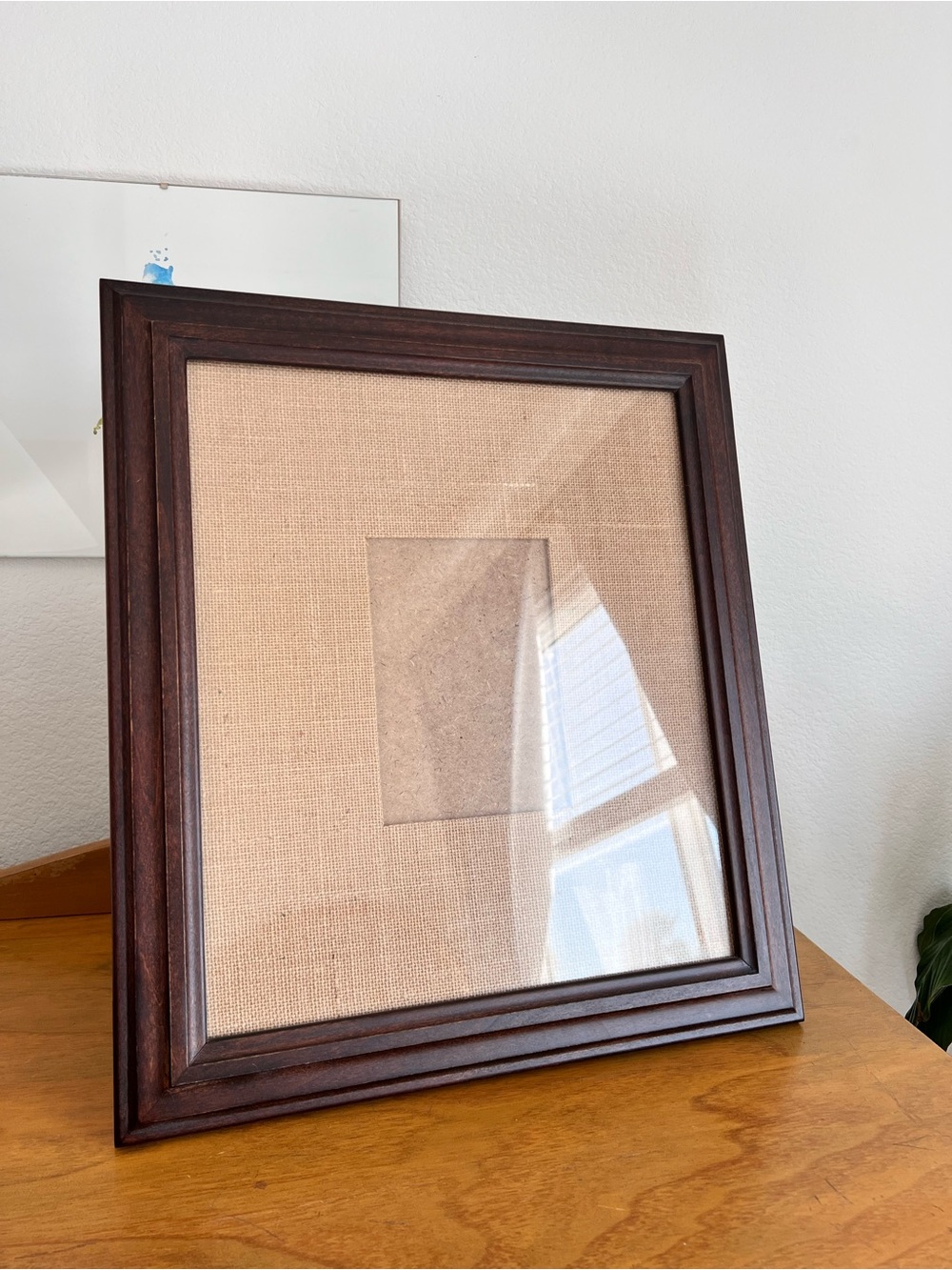 Pottery Barn Wood & Jute Picture Frame 18” x 15” Rustic Brown Glass Front